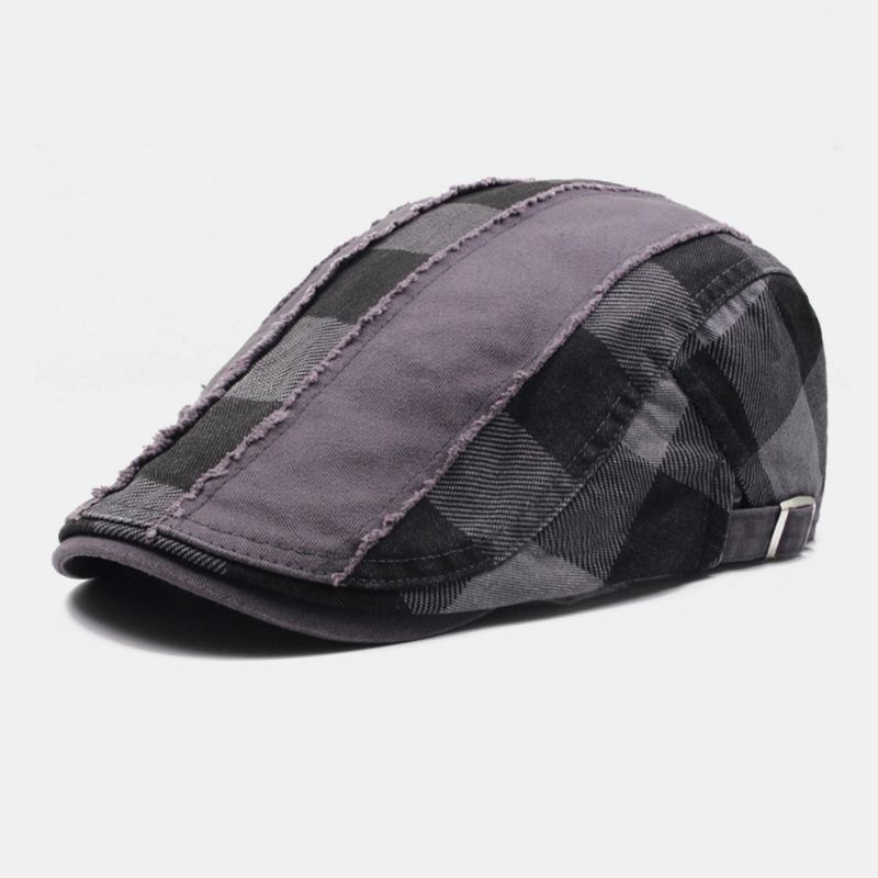 Män Bomull Patchwork Sömmar Galler Casual Outdoor Solskydd Flat Hat Basker Hat