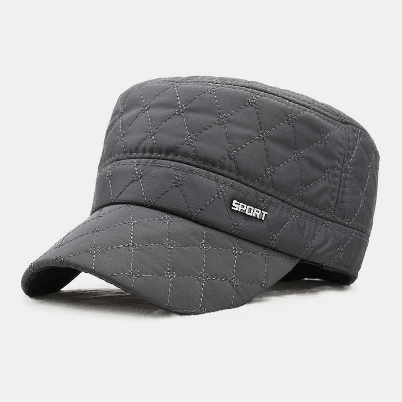 Män Bomull Polyester Plädmönster Höst Vinter Tjocka Varm Army Keps Kadett Mössa Utomhus Hörselskydd Hörselkåpor Vindtät Flat Top Cap Militär Keps