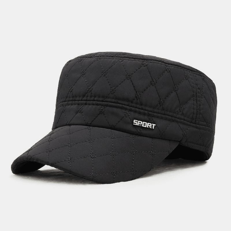 Män Bomull Polyester Plädmönster Höst Vinter Tjocka Varm Army Keps Kadett Mössa Utomhus Hörselskydd Hörselkåpor Vindtät Flat Top Cap Militär Keps