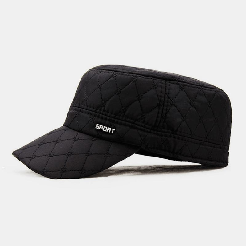 Män Bomull Polyester Plädmönster Höst Vinter Tjocka Varm Army Keps Kadett Mössa Utomhus Hörselskydd Hörselkåpor Vindtät Flat Top Cap Militär Keps