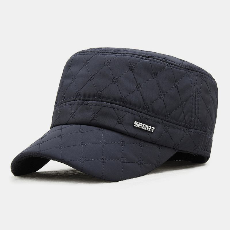 Män Bomull Polyester Plädmönster Höst Vinter Tjocka Varm Army Keps Kadett Mössa Utomhus Hörselskydd Hörselkåpor Vindtät Flat Top Cap Militär Keps