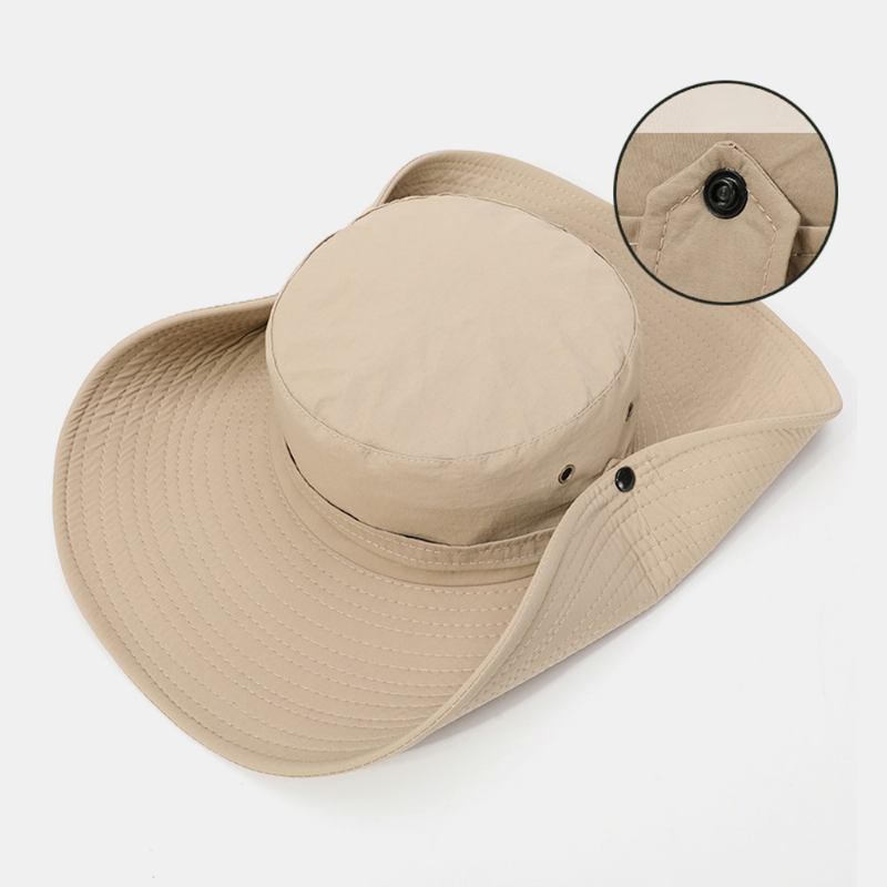 Män Bred Brätte 12 cm Utomhusfiske Klättring Uv-skydd Solskydd Slittålig Bucket Hat Som Andas