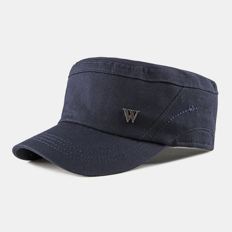 Män Bred Brätte Brev Metalletikett Platt Keps Casual Outdoor Solskydd Militär Cap Peaked Cap