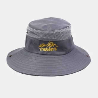 Män Brev Broderimönster Mesh Andas Snabbtorkande Utomhusfiske Klättring Solskydd Bucket Hat