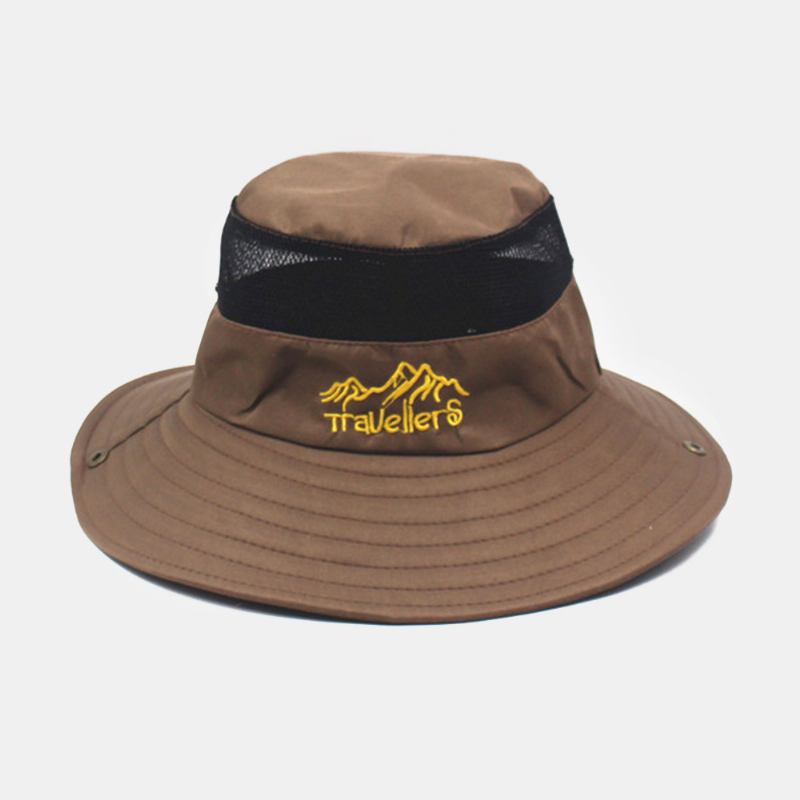 Män Brev Broderimönster Mesh Andas Snabbtorkande Utomhusfiske Klättring Solskydd Bucket Hat