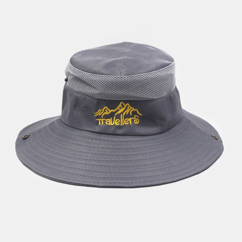 Män Brev Broderimönster Mesh Andas Snabbtorkande Utomhusfiske Klättring Solskydd Bucket Hat