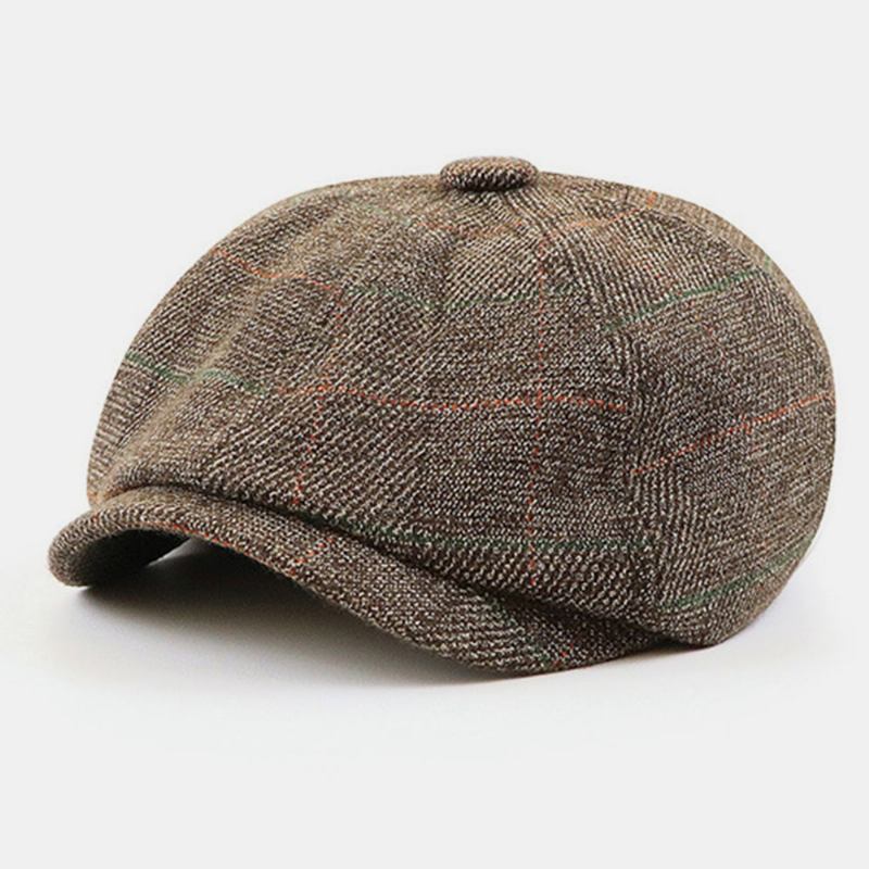 Män Brittisk Stil Retro Elastisk Casual Gallermönster Målare Newsboy Hat Basker Hatt Åtkantig Hatt