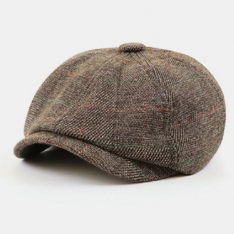 Män Brittisk Stil Retro Elastisk Casual Gallermönster Målare Newsboy Hat Basker Hatt Åtkantig Hatt