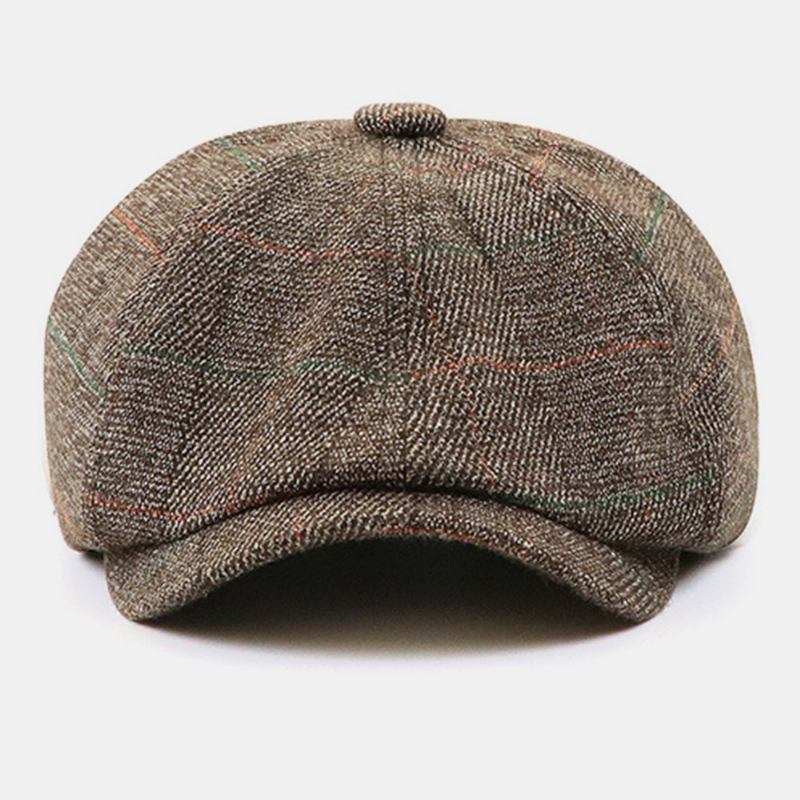 Män Brittisk Stil Retro Elastisk Casual Gallermönster Målare Newsboy Hat Basker Hatt Åtkantig Hatt