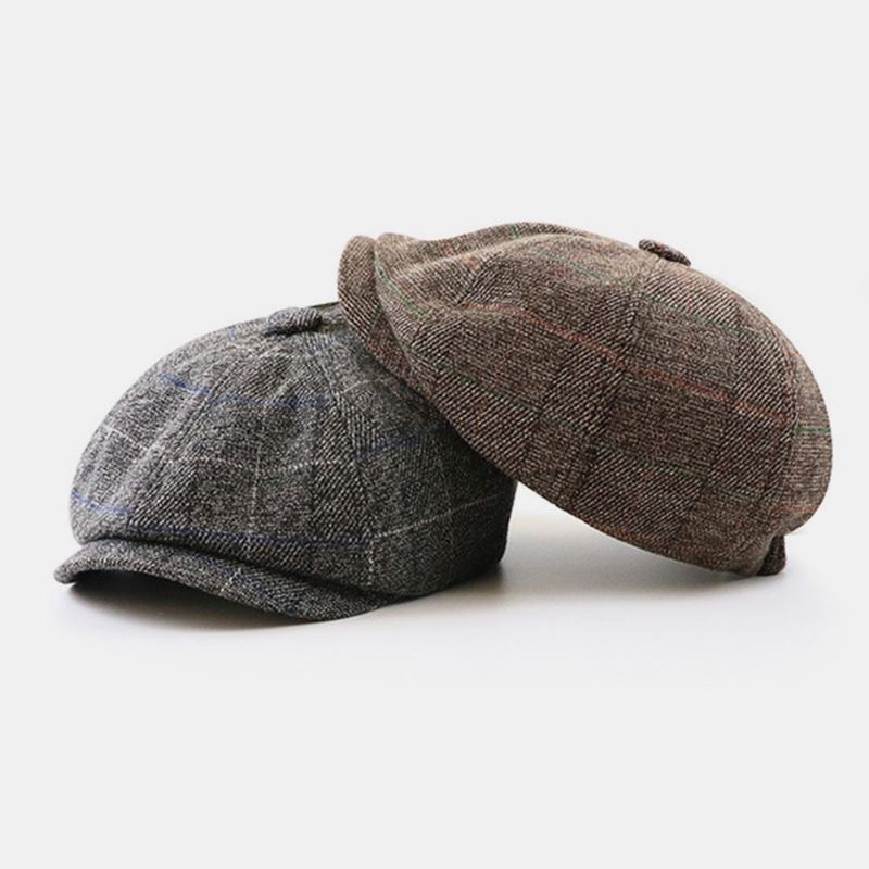 Män Brittisk Stil Retro Elastisk Casual Gallermönster Målare Newsboy Hat Basker Hatt Åtkantig Hatt