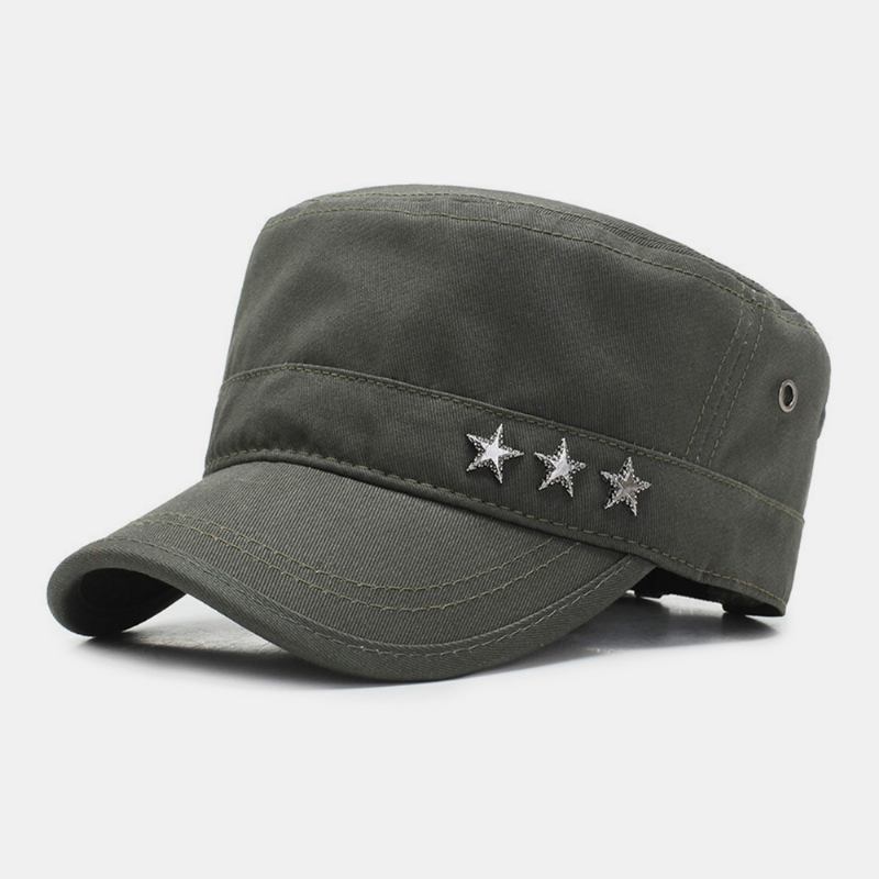 Män Enfärgad Femuddig Stjärnetikett Andningshål Design Army Keps Kadett Hatt Casual Solskydd Militär Keps Flat Top Cap