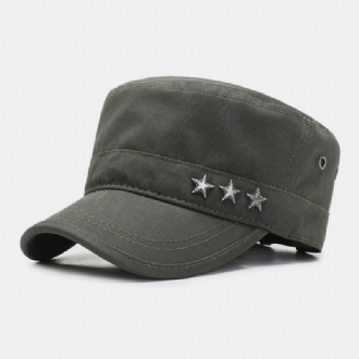 Män Enfärgad Femuddig Stjärnetikett Andningshål Design Army Keps Kadett Hatt Casual Solskydd Militär Keps Flat Top Cap