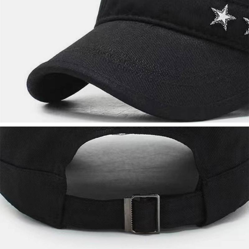 Män Enfärgad Femuddig Stjärnetikett Andningshål Design Army Keps Kadett Hatt Casual Solskydd Militär Keps Flat Top Cap