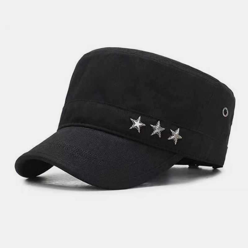 Män Enfärgad Femuddig Stjärnetikett Andningshål Design Army Keps Kadett Hatt Casual Solskydd Militär Keps Flat Top Cap