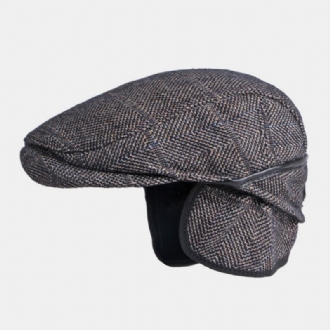 Män Enfärgad Hörselskydd Hörselkåpor Design Vindtät Platt Hatt Brittisk Retro Tjock Varm Baskerkeps Framåt Hatt