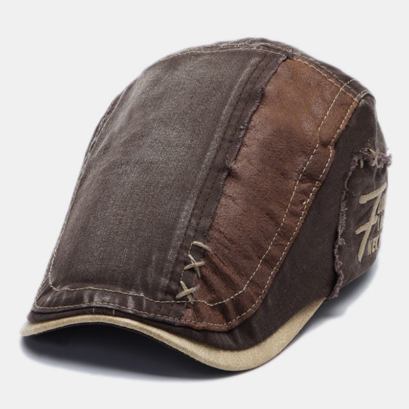 Män Färgmatchande Hand Brevbroderi Justerbar Casual Solskydd Basker Cap Flat Hat