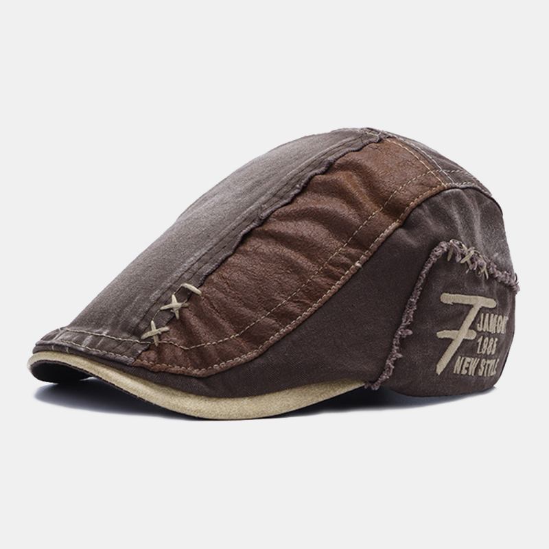 Män Färgmatchande Hand Brevbroderi Justerbar Casual Solskydd Basker Cap Flat Hat