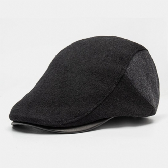 Män Färgmatchande Läderbrätte Flat Cap Höst Vinter Varm Casual Vilda Basker Framåt Hatt