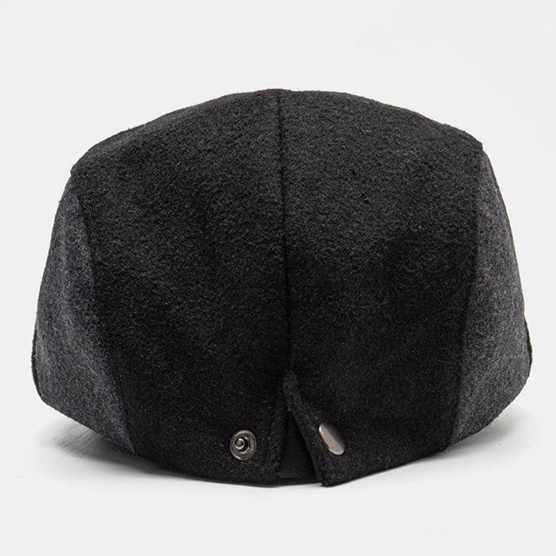 Män Färgmatchande Läderbrätte Flat Cap Höst Vinter Varm Casual Vilda Basker Framåt Hatt