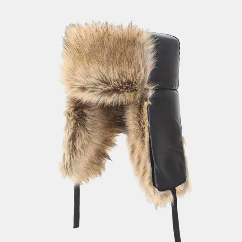 Män Faux Fox Fur Tjocka Varm Vindtät Trapper Hat Vinter Outdoor Ridning Öronskydd Ushanka Hat