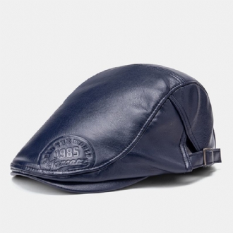 Män Faux Leather Retro Enfärgade Universal All-match Forward Hat Basker Hat