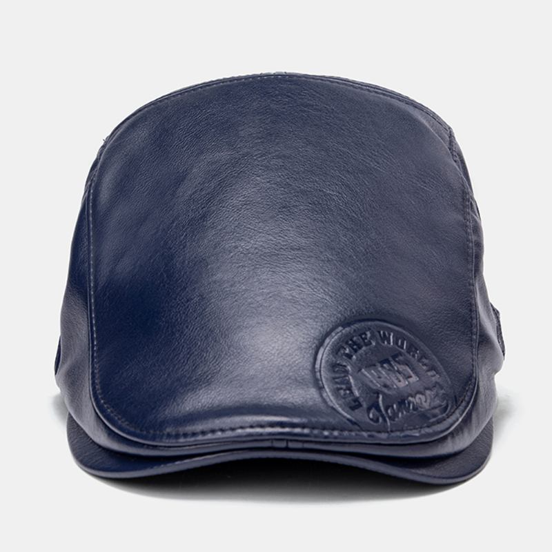 Män Faux Leather Retro Enfärgade Universal All-match Forward Hat Basker Hat