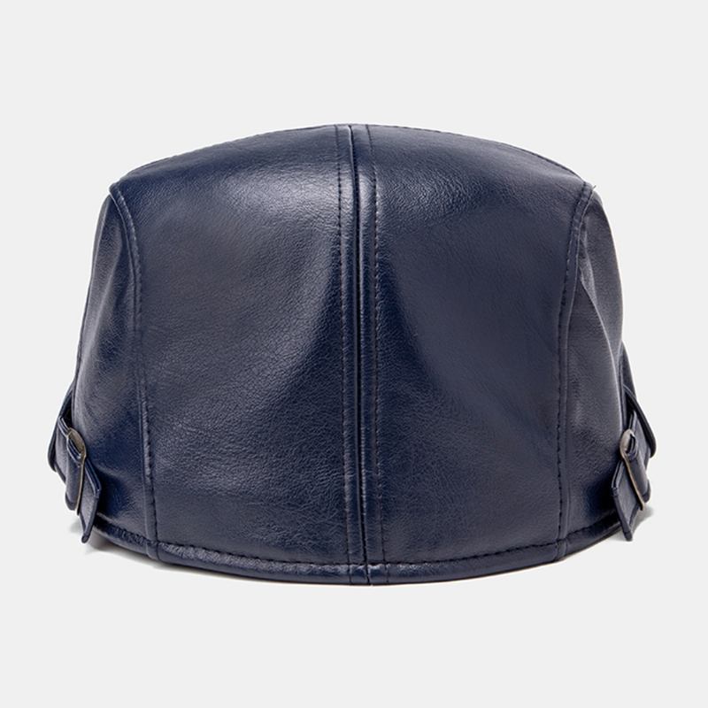 Män Faux Leather Retro Enfärgade Universal All-match Forward Hat Basker Hat