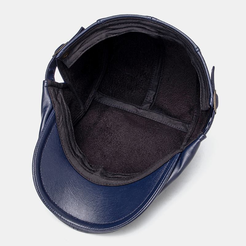 Män Faux Leather Retro Enfärgade Universal All-match Forward Hat Basker Hat