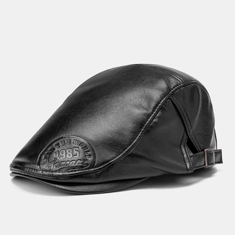 Män Faux Leather Retro Enfärgade Universal All-match Forward Hat Basker Hat