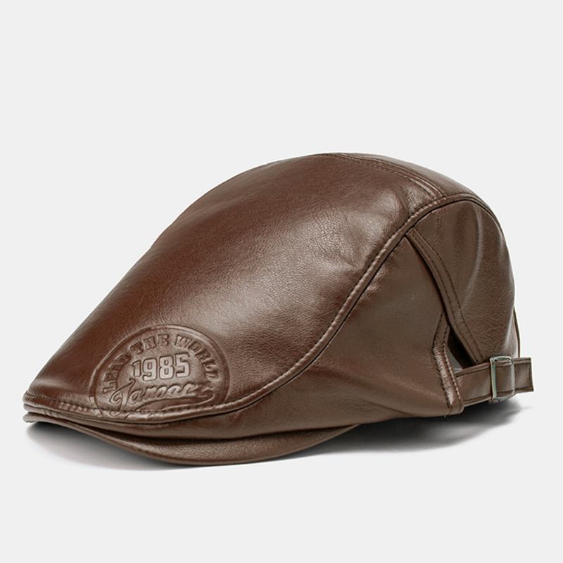 Män Faux Leather Retro Enfärgade Universal All-match Forward Hat Basker Hat