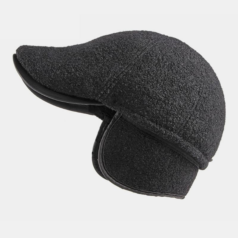 Män Filt Öronskydd Vinter Utomhus Enfärgad Casual Universal Plus Thicken Plus Velvet Basker Hat Framåt Hatt