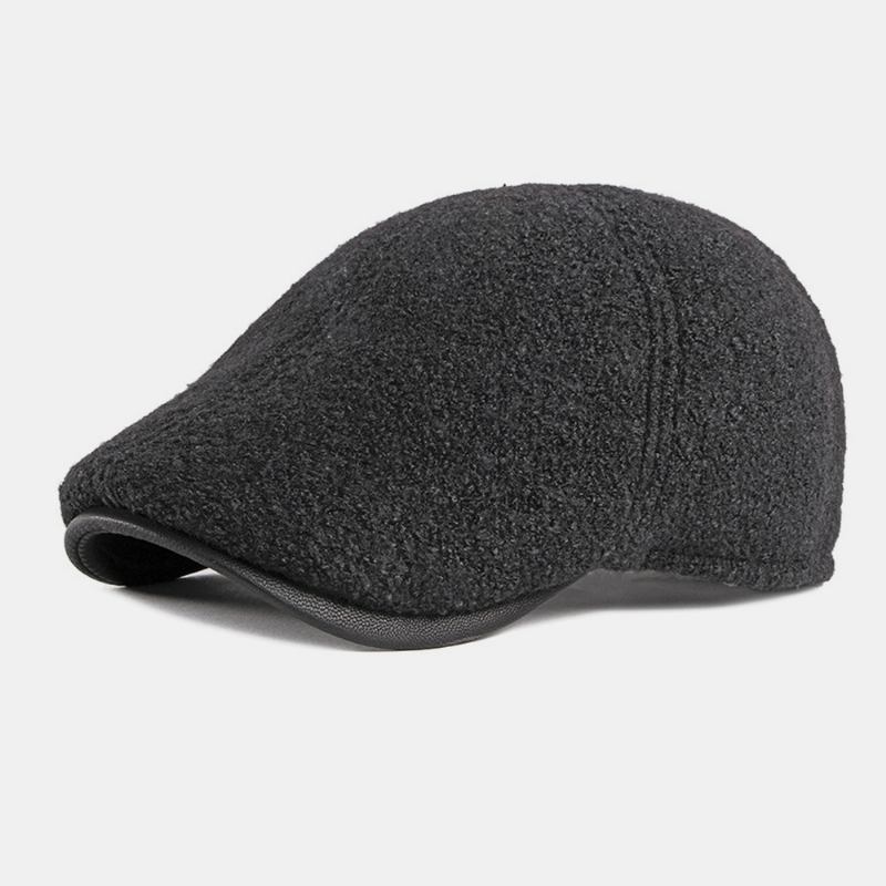 Män Filt Öronskydd Vinter Utomhus Enfärgad Casual Universal Plus Thicken Plus Velvet Basker Hat Framåt Hatt