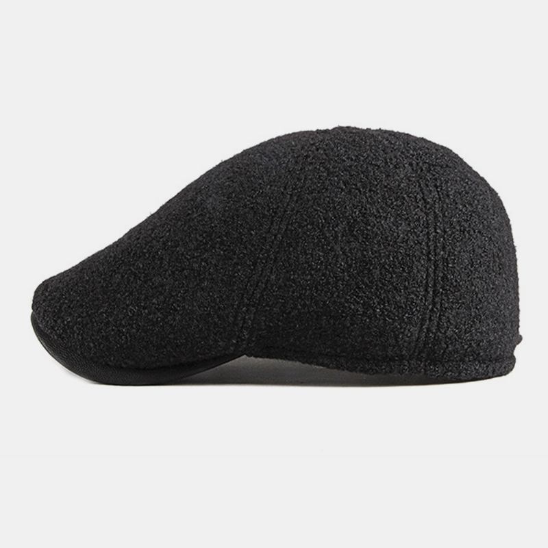 Män Filt Öronskydd Vinter Utomhus Enfärgad Casual Universal Plus Thicken Plus Velvet Basker Hat Framåt Hatt