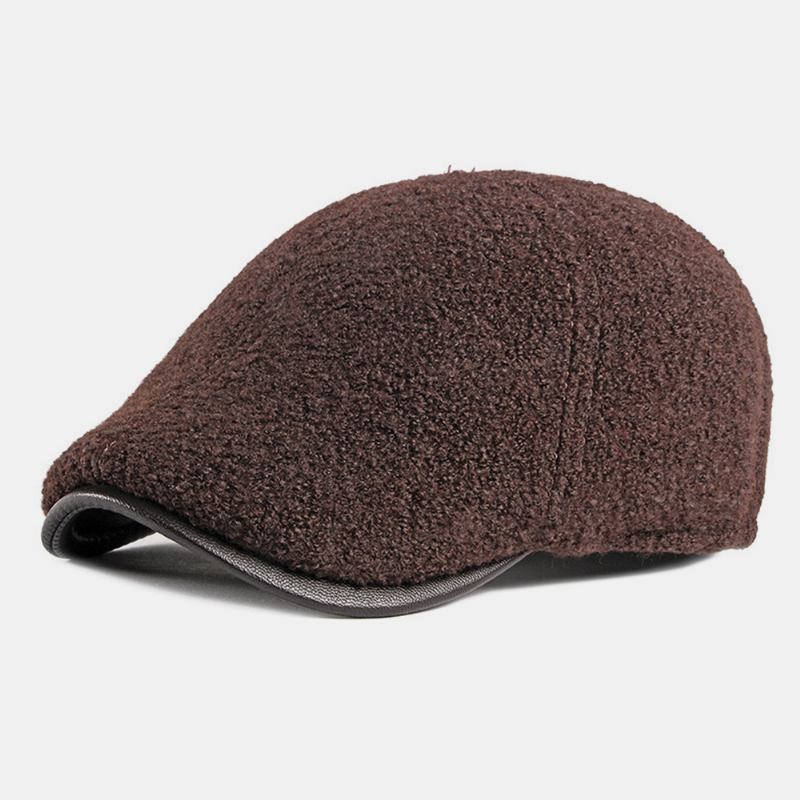 Män Filt Öronskydd Vinter Utomhus Enfärgad Casual Universal Plus Thicken Plus Velvet Basker Hat Framåt Hatt