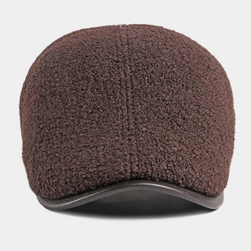 Män Filt Öronskydd Vinter Utomhus Enfärgad Casual Universal Plus Thicken Plus Velvet Basker Hat Framåt Hatt