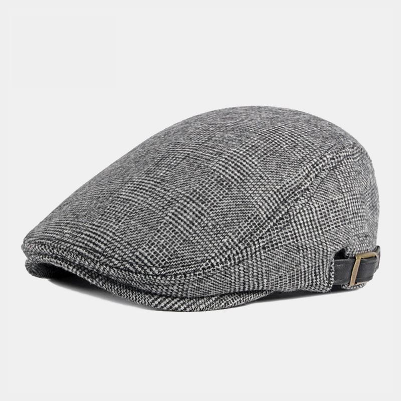 Män Höst Vinter Varm Fiskbensbasker Brittisk Retro Justerbar Newsboy Hatt Framåt Hatt