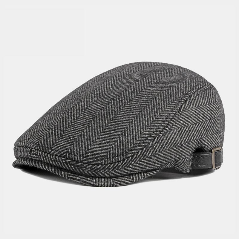 Män Höst Vinter Varm Fiskbensbasker Brittisk Retro Justerbar Newsboy Hatt Framåt Hatt