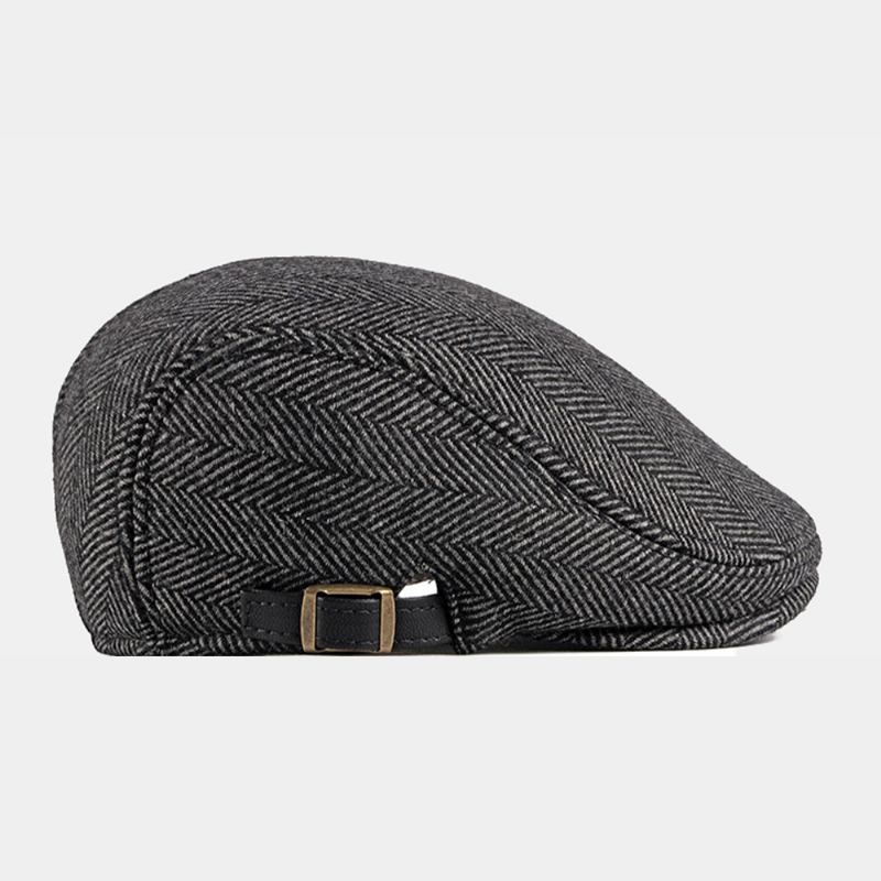 Män Höst Vinter Varm Fiskbensbasker Brittisk Retro Justerbar Newsboy Hatt Framåt Hatt