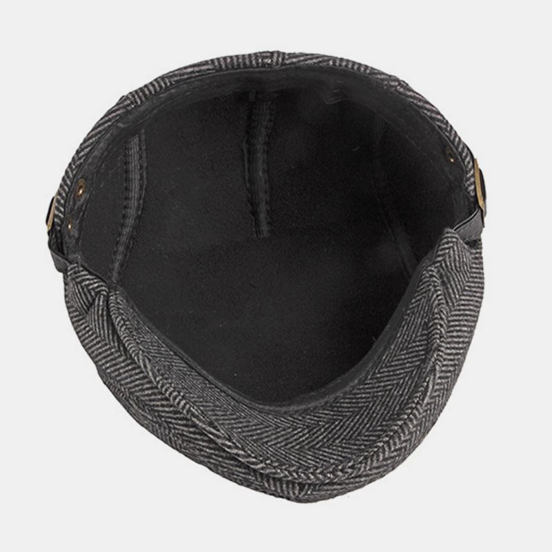 Män Höst Vinter Varm Fiskbensbasker Brittisk Retro Justerbar Newsboy Hatt Framåt Hatt