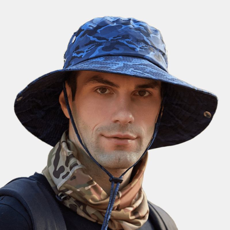 Män Kamouflage 360 Graders Skydd Bred Brätte Utomhusfiske Klättring Uv-skydd Vattentät Andas Bucket Hat