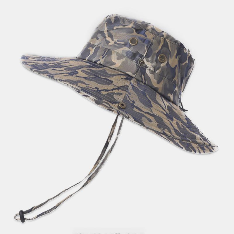 Män Kamouflage Stor Brätte Vindtätt Rep Utomhusfiske Klättring Anti-uv Solskydd Bucket Hat