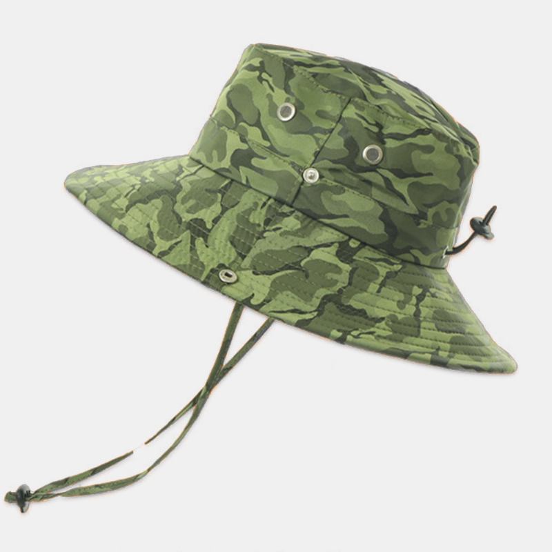 Män Kamouflage Stor Brätte Vindtätt Rep Utomhusfiske Klättring Anti-uv Solskydd Bucket Hat