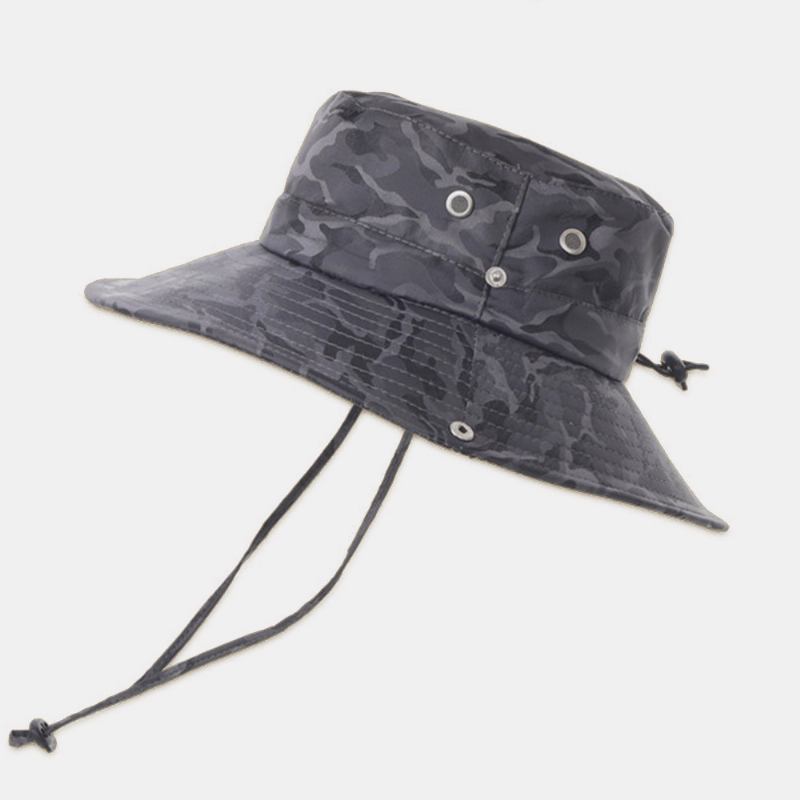 Män Kamouflage Stor Brätte Vindtätt Rep Utomhusfiske Klättring Anti-uv Solskydd Bucket Hat