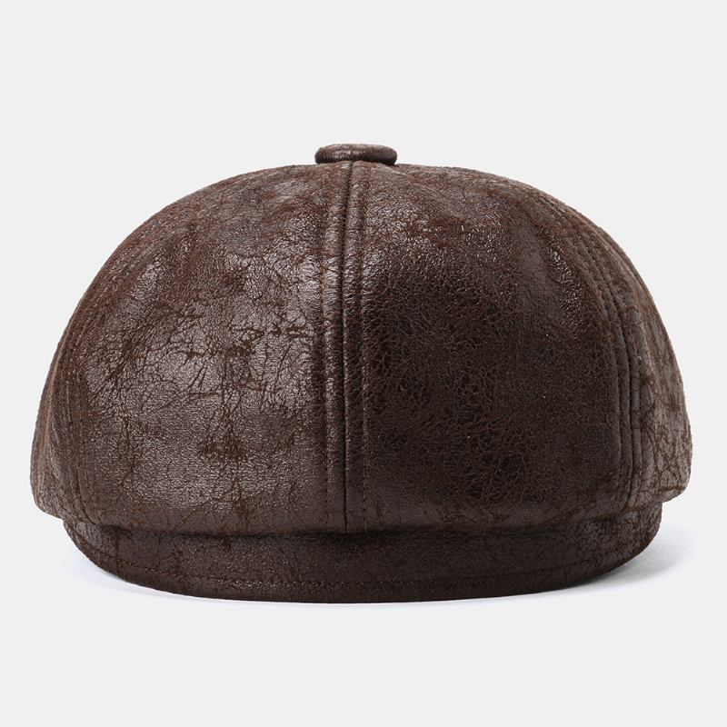 Män Knäckt Pu-läder Newsboy Hat Retro Basker Kepsar