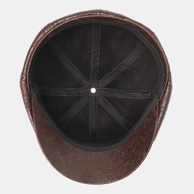 Män Knäckt Pu-läder Newsboy Hat Retro Basker Kepsar