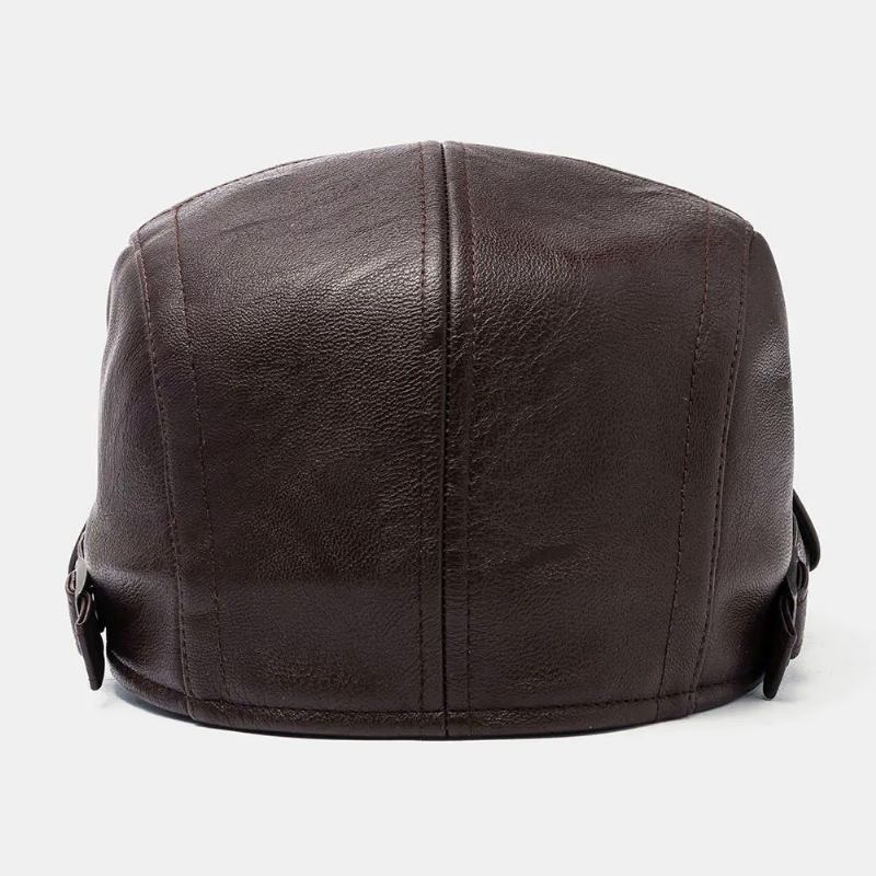 Män Konstläder Randmönster Vintage Solid Färg Framåt Hatt Basker Hatt