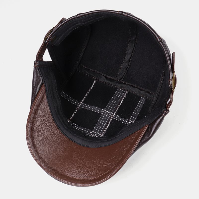 Män Konstläder Randmönster Vintage Solid Färg Framåt Hatt Basker Hatt