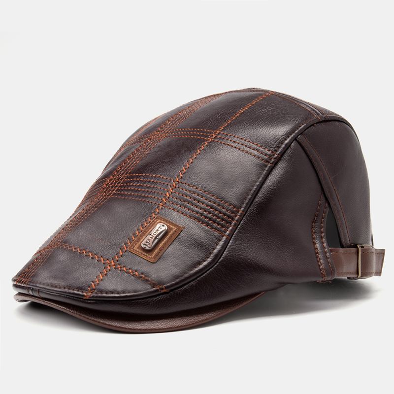 Män Konstläder Randmönster Vintage Solid Färg Framåt Hatt Basker Hatt