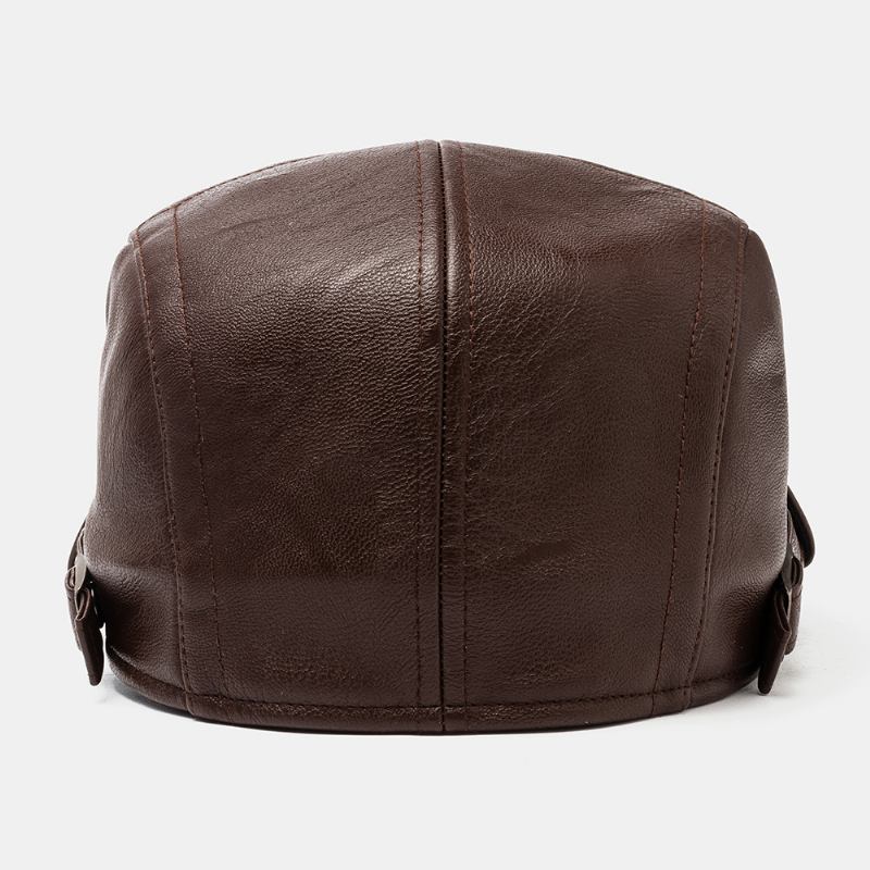 Män Konstläder Retro Casual Randmönster Enfärgad Läder Hatt Framåt Basker Hatt