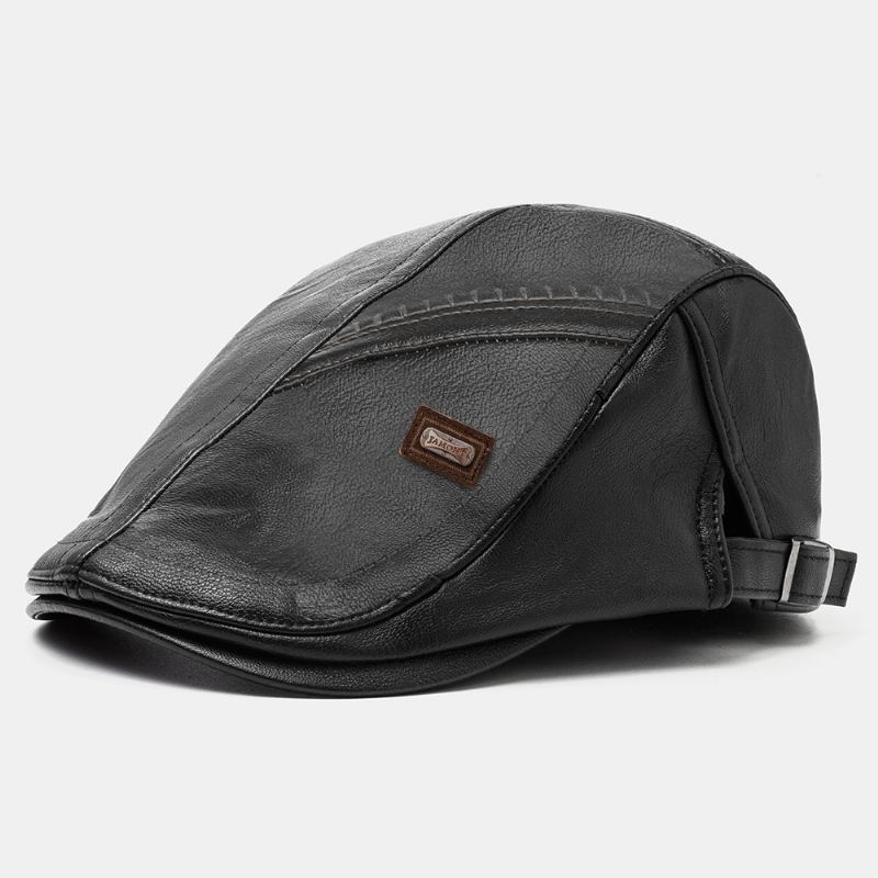 Män Konstläder Retro Casual Randmönster Enfärgad Läder Hatt Framåt Basker Hatt